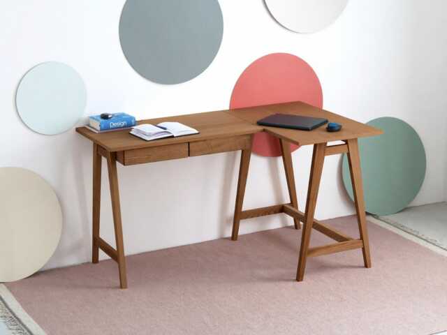 Wooden L-Shaped Corner Desk Luka Veneered Top - Various Wood Stains - image 1
