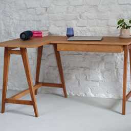 Wooden L-Shaped Corner Desk Luka Veneered Top - Various Wood Stains - thumbnail 2