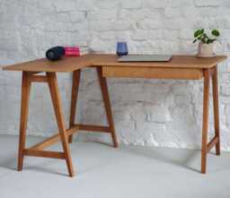 Wooden L-Shaped Corner Desk Luka Veneered Top - Various Wood Stains