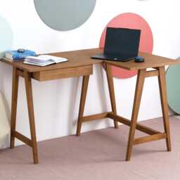 Wooden L-Shaped Corner Desk Luka Veneered Top - Various Wood Stains - thumbnail 4