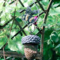 Hand Forged Bee S Hook With Acorn Bird Feeder - thumbnail 2