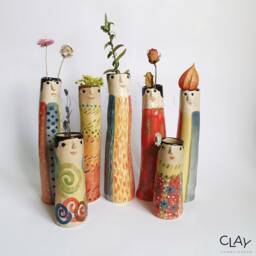 Crazy Family Ceramic Bud Vases Pottery For Dried Flowers Handmade Stoneware Face Garden Lover Gift Idea Boho Home Decor - thumbnail 1