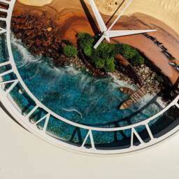 Moss & Epoxy Resin Clock White Metal Frame, Rustic Wood Art - thumbnail 2
