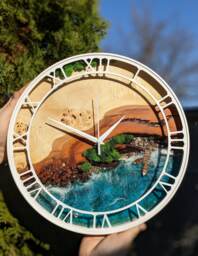 Moss & Epoxy Resin Clock White Metal Frame, Rustic Wood Art - thumbnail 1