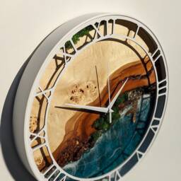 Moss & Epoxy Resin Clock White Metal Frame, Rustic Wood Art - thumbnail 4