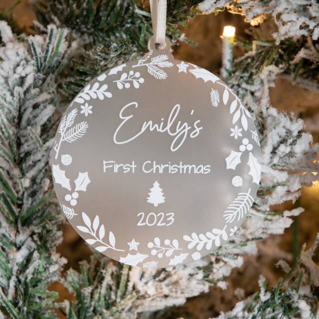 Personalised Baby's 1st Christmas Bauble Frosted Acrylic - image 1