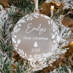 Personalised Baby's 1st Christmas Bauble Frosted Acrylic
