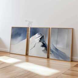Set Of 3 Mountain Wall Art Prints, Snowy Peak Climber Posters, Watercolor Nature Inspired Decor - thumbnail 3