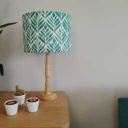 Teal Blue Leaf Lampshade Abstract Watercolour Tree Leaves Print White Handmade Fabric Drum Table Floor Or Ceiling Pendant - Various Sizes - thumbnail 3