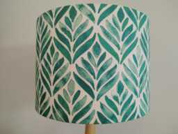 Teal Blue Leaf Lampshade Abstract Watercolour Tree Leaves Print White Handmade Fabric Drum Table Floor Or Ceiling Pendant - Various Sizes - thumbnail 1