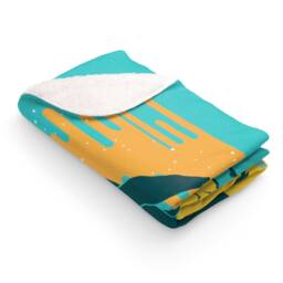 Turquoise Whale Island, Sherpa Fleece Blanket, Vintage Inspired Image, Lighthouse, Gulls, Palm Trees - thumbnail 2