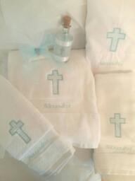 Personalized Baptism Towels & Oil Sheet For Greek Orthodox Baptism, Bath Towel, Embroidered, Soap Bottle