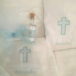 Personalized Baptism Towels & Oil Sheet For Greek Orthodox Baptism, Bath Towel, Embroidered, Soap Bottle - thumbnail 2