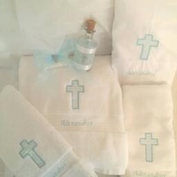 Personalized Baptism Towels & Oil Sheet For Greek Orthodox Baptism, Bath Towel, Embroidered, Soap Bottle - thumbnail 3