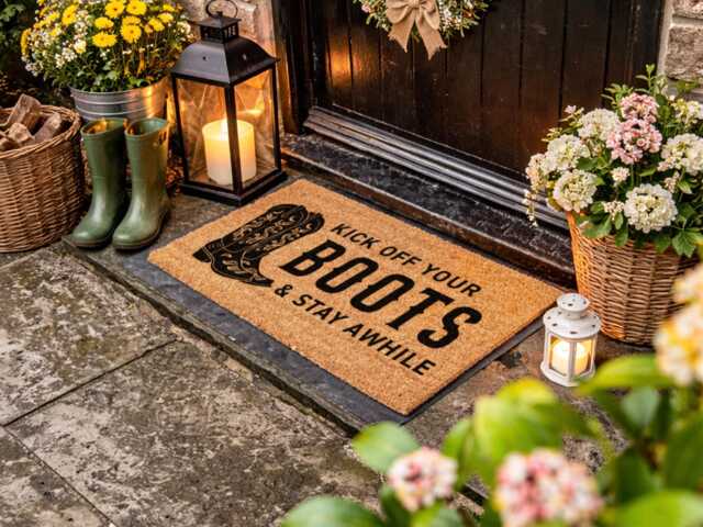 Kick Off Your Boots Doormat - Custom Western Welcome Rug Ranch Housewarming Gift - image 1