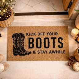 Kick Off Your Boots Doormat - Custom Western Welcome Rug Ranch Housewarming Gift - thumbnail 2