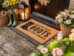 Kick Off Your Boots Doormat - Custom Western Welcome Rug Ranch Housewarming Gift - thumbnail 1