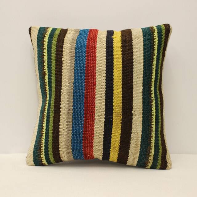 Handwoven Turkish Kilim Pillow Cover, Bohemian Sofa Cushion - 16x16 - image 1