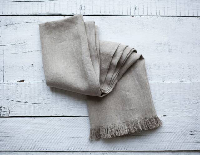Organic Natural Linen Throw Blanket - Heavyweight Rustic Bed Scarf With Fringed Edges Custom Size 55x55 Or 55x80 Inches - image 1