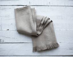 Organic Natural Linen Throw Blanket - Heavyweight Rustic Bed Scarf With Fringed Edges Custom Size 55x55 Or 55x80 Inches - thumbnail 1