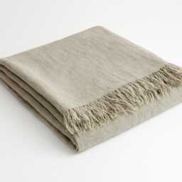 Organic Natural Linen Throw Blanket - Heavyweight Rustic Bed Scarf With Fringed Edges Custom Size 55x55 Or 55x80 Inches - thumbnail 2