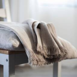 Organic Natural Linen Throw Blanket - Heavyweight Rustic Bed Scarf With Fringed Edges Custom Size 55x55 Or 55x80 Inches - thumbnail 3
