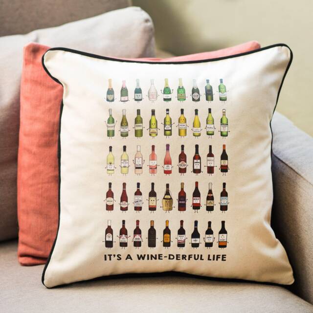 Varieties Of Wine Cushion, Illustrated Scatter Room Decor, Cushion Cover, Homewares, Gift - image 1