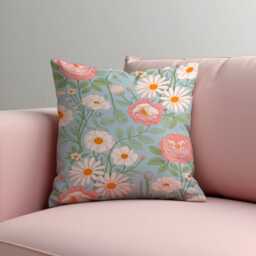 Floral Cushion Cover, Blue Daisy Rose Pattern Throw Pillowcase, Spring Botanical Sofa Pillow Cover - thumbnail 2