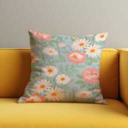 Floral Cushion Cover, Blue Daisy Rose Pattern Throw Pillowcase, Spring Botanical Sofa Pillow Cover - thumbnail 3