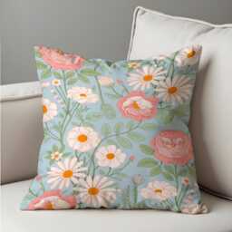Floral Cushion Cover, Blue Daisy Rose Pattern Throw Pillowcase, Spring Botanical Sofa Pillow Cover - thumbnail 4