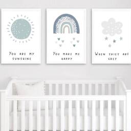 Kids Nursery Decor, Rainbow Prints, Boho Print, Art, Set Of 3, You Are My Sunshine - thumbnail 2