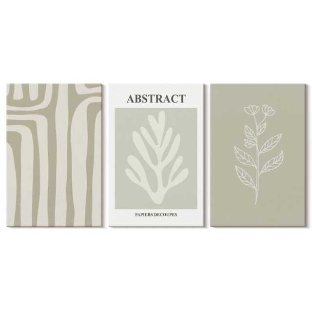 Set Of 3 Canvas Prints - Plant Patterns in Subdued Colors, Green Photo Print, Abstract Wall Decor - image 1