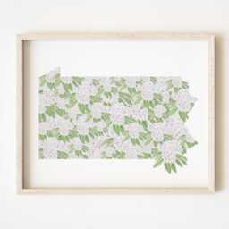 Pennsylvania State Flower Map Watercolor Mountain Laurel - Art Print Wall Graduation Wedding Realtor Moving Floral Mothers Day Gift - thumbnail 1