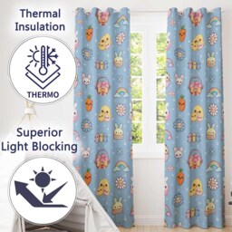 Easter Chick Bunny Macaron Carrot Rainbow Seamless Pattern Sky Blue Background Readymade Eyelet Ring Top Thermal 100% Blackout Curtains - thumbnail 3