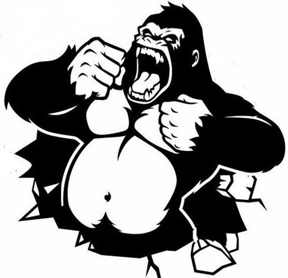 Large 23x23 Gorilla Busting Out Vinyl Sticker Decal Wall Art Graphic Window Car Van Bonnet Side Break Silver Back Monkey