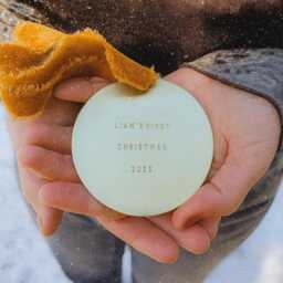 Personalized Baby's First Christmas Ornament Engraved Brass Keepsake With Velvet Ribbon - Mother's Day Gift