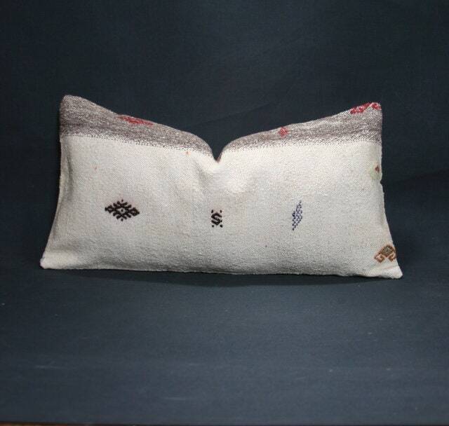 "Kilim Pillow, Wool Kilim Cousin From Anatolia , 30x60 cm, 12""x24" - image 1