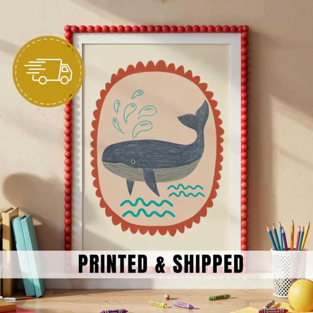 Cute Whale Nursery Wall Art Ocean Animal Illustration Kids Room Decor Neutral Baby Print Toddler Bedroom Coastal - 87 - image 1