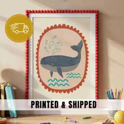 Cute Whale Nursery Wall Art Ocean Animal Illustration Kids Room Decor Neutral Baby Print Toddler Bedroom Coastal - 87 - thumbnail 1