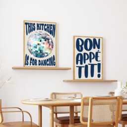 This Kitchen Is For Dancing Print Set Of 2 Blue, Disco Ball, Retro Poster, Trendy Poster Wall Art, Prints, Decor - thumbnail 3