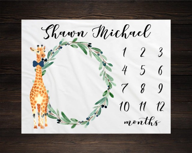 Giraffe Milestone Blanket Monthly Baby Growth Tracker Minky Fleece Shower Newborn Gift For Gender Neutral Boy - image 1