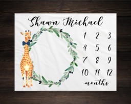 Giraffe Milestone Blanket Monthly Baby Growth Tracker Minky Fleece Shower Newborn Gift For Gender Neutral Boy - thumbnail 1