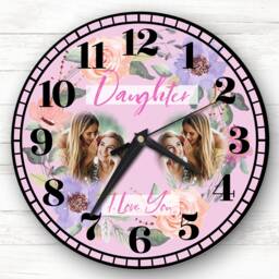 Daughter I Love You Photo Flowers Pink Personalised Gift Clock - thumbnail 1