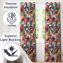 Abstract Vibrant Collage Geometric Pop Art Style Seamless Pattern Readymade Eyelet Ring Top Thermal 100% Blackout Curtains - thumbnail 3