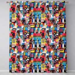 Abstract Vibrant Collage Geometric Pop Art Style Seamless Pattern Readymade Eyelet Ring Top Thermal 100% Blackout Curtains - thumbnail 2