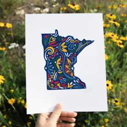 Minnesota State Art Print Nordic Floral Design - 8x10 - thumbnail 1