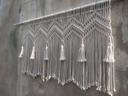 Window Macrame Valance, Boho Curtain, Tassels Wall Hanging - thumbnail 1