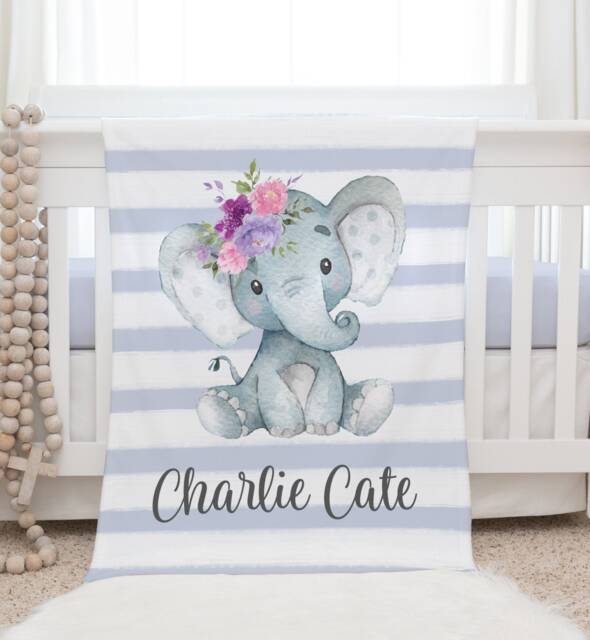 Elephant Blanket, Personalized Baby Blanket Gift, Toddler Safari Nursery Decor, Birthday Jungle - image 1
