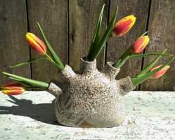 Handmade Multi-stem Vase, 5.5 Inches High, Wheel-Thrown & Altered Pottery, Ikebana, Tulipiere, Ceramic Sculpture, Centerpiece - thumbnail 1