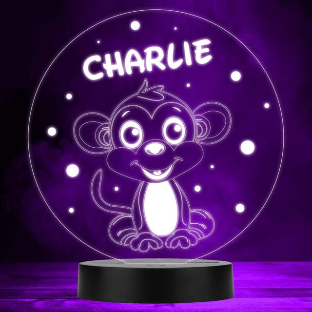 Happy Monkey & Polka Dots Colour Changing Personalised Gift Led Lamp Night Light - Bedroom - image 1